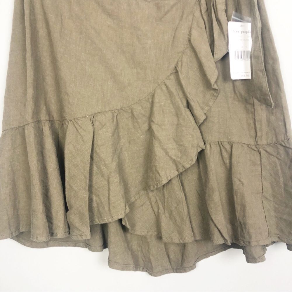 FREE PEOPLE | NEW! Ruffle My Feathers Olive Green Wrap Skirt Women’s Size 4 - Picture 5 of 9